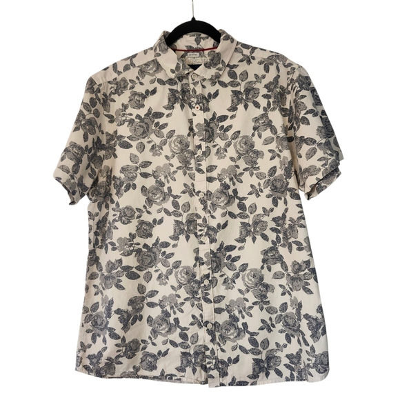 Shirt Men Steel&Jelly London Size XL, White Button Down with Faded Floral Design - Picture 1 of 6